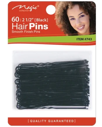 MAGIC COLLECTION - 2 1/2" Ball Tip Hair Pins Black 60 PCs #743
